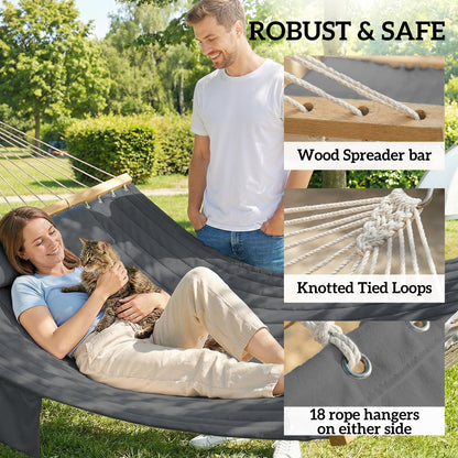 Double Hammock 2-Person Padded Swing Bed Grey