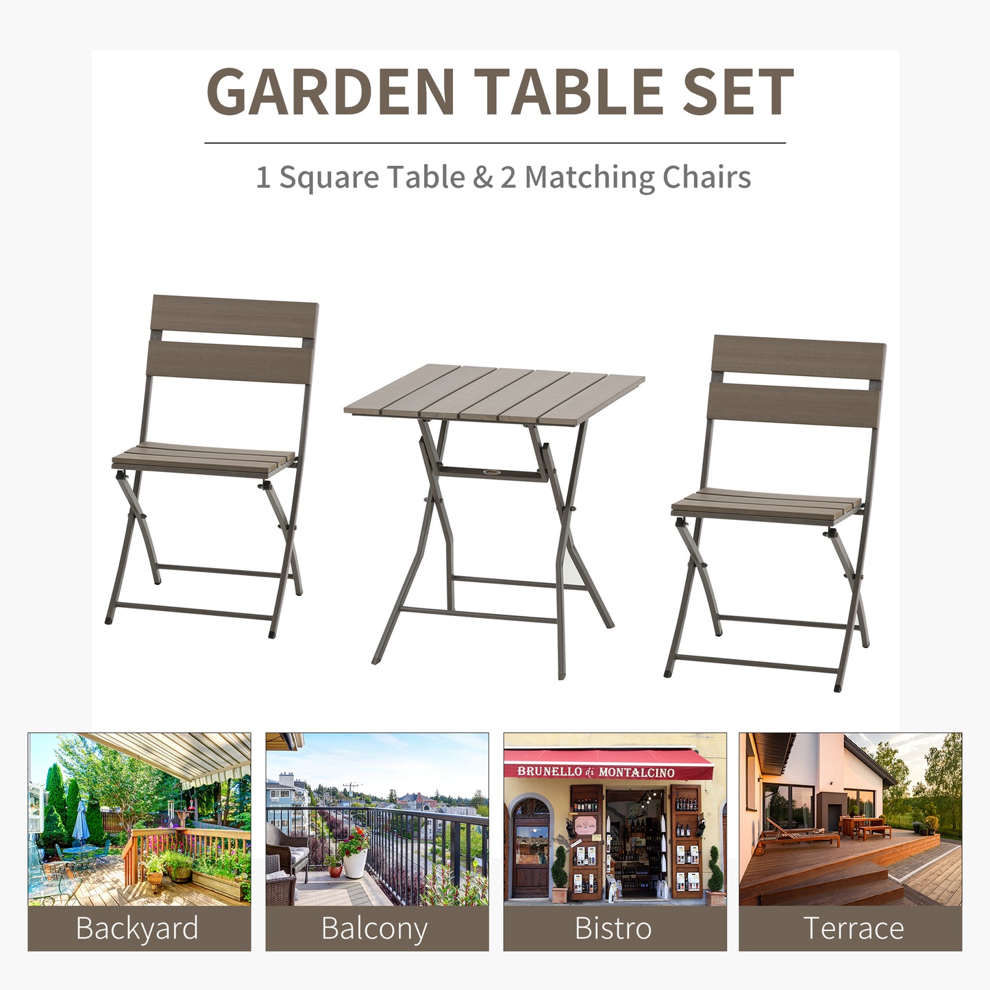 3 PCS Foldable Garden Bistro Set Folding Table And Chairs Set, Grey