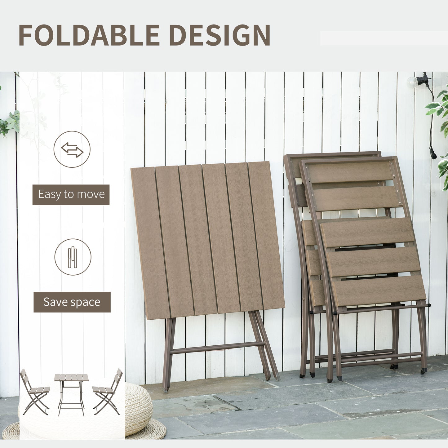 3 PCS Foldable Garden Bistro Set Folding Table And Chairs Set, Grey