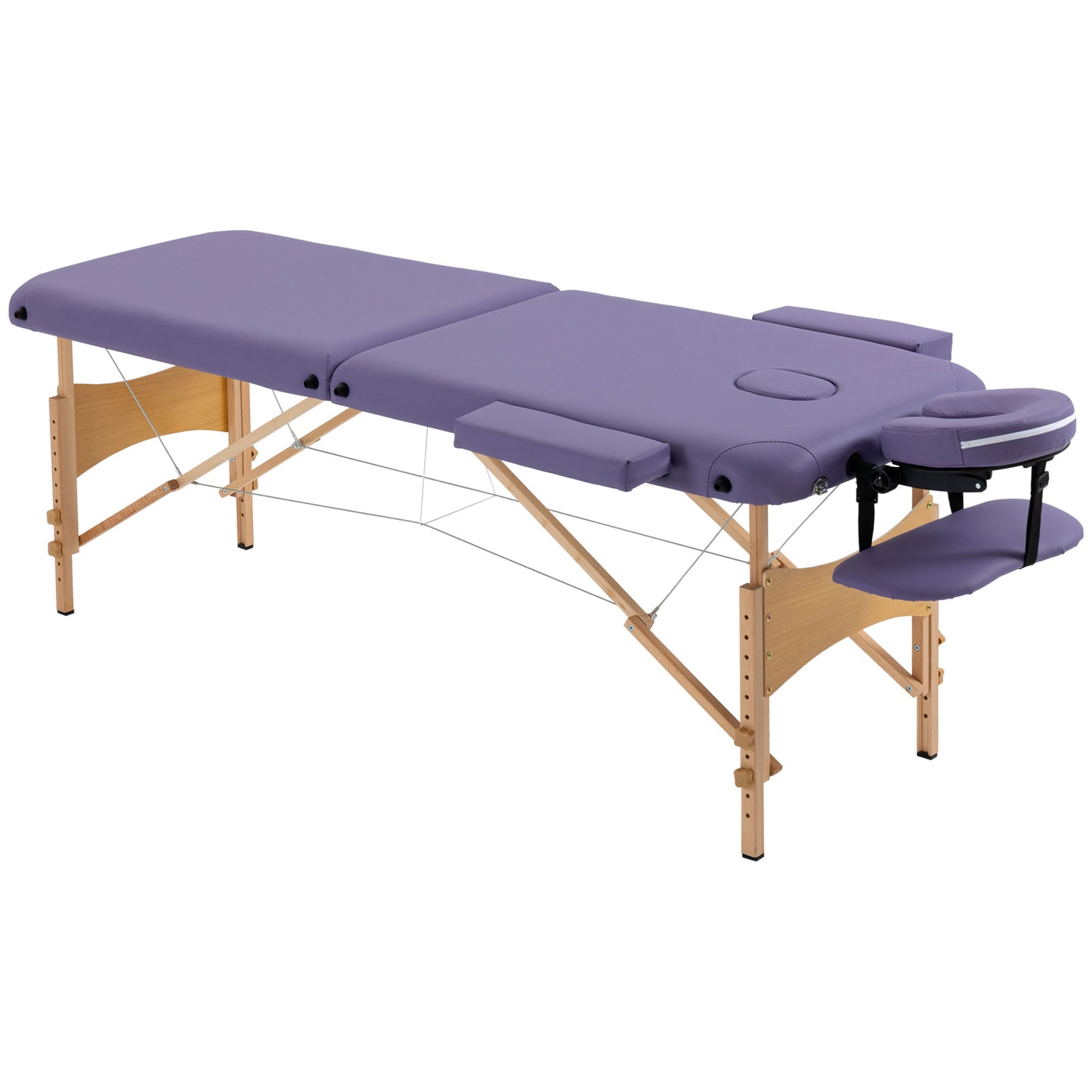 Wooden Folding Spa Beauty Massage Table w/ 2 Sections, Carry Bag, Purple