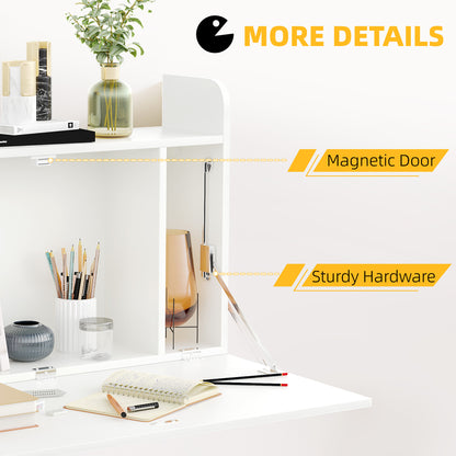 Wall Mounted Table w/ Space Saving Storage Compartments for Home Office