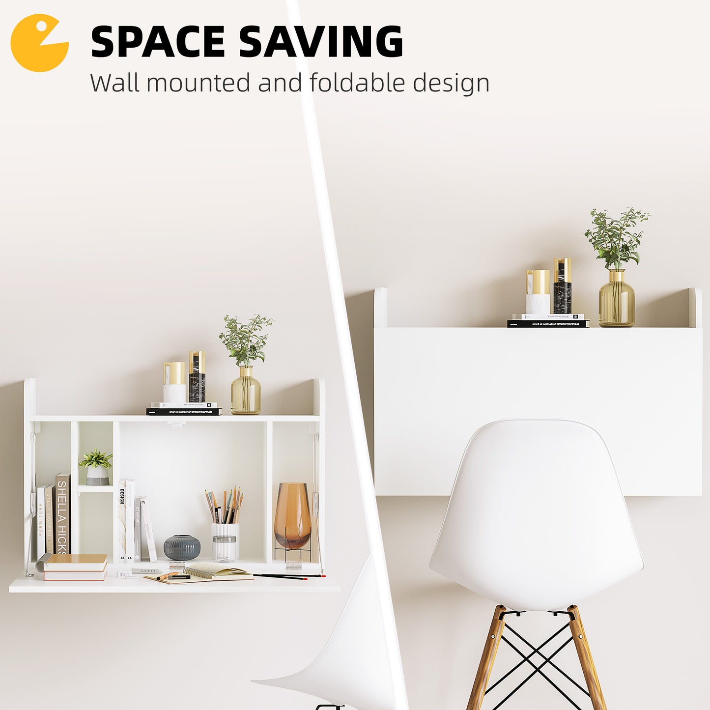 Wall Mounted Table w/ Space Saving Storage Compartments for Home Office