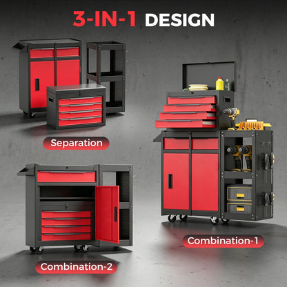 Modular Tool Chest, Tool Trolley with Side Rack, Pegboard for Garage