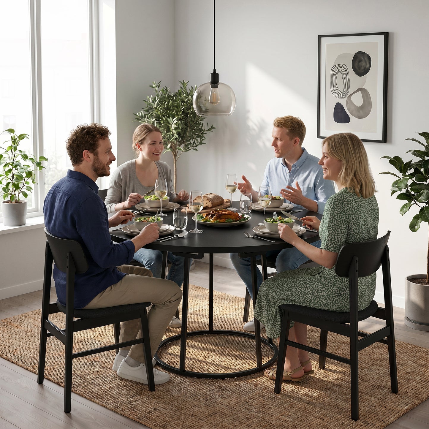 Round Dining Table for 4-6 Space Saving 120 cm Black