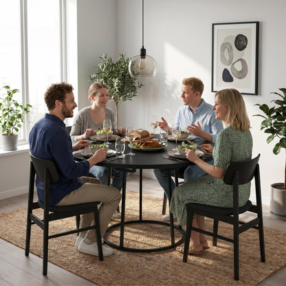 Round Dining Table for 4-6 Space Saving 120 cm Black