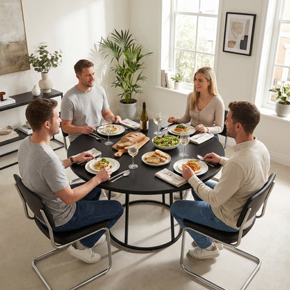 Round Dining Table for 4-6 Space Saving 120 cm Black