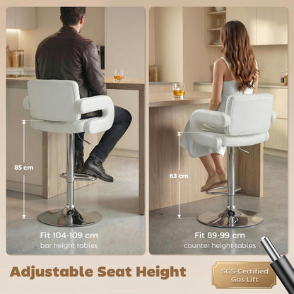 Bar Stools Adjustable Swivel with Armrest Set of 2 White