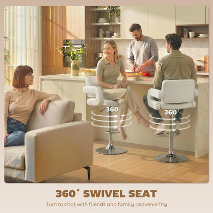 Bar Stools Adjustable Swivel with Armrest Set of 2 White