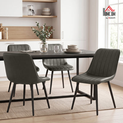 Faux Leather Upholstered Kitchen Chairs with Metal Legs, Grey