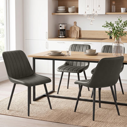 Faux Leather Upholstered Kitchen Chairs with Metal Legs, Grey