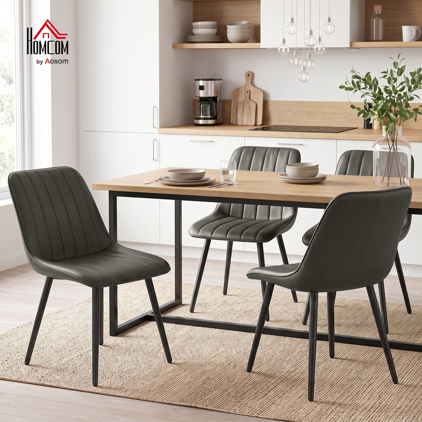 Faux Leather Upholstered Kitchen Chairs with Metal Legs, Grey