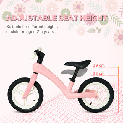 AIYAPLAY 12" Kids Balance Bike, Lightweight Training Bike for Children No Pedal with Adjustable Seat, Rubber Wheels - Pink
