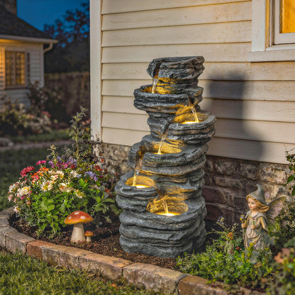 Outdoor Fountain, Resin Freestanding Garden Fountain, Grey