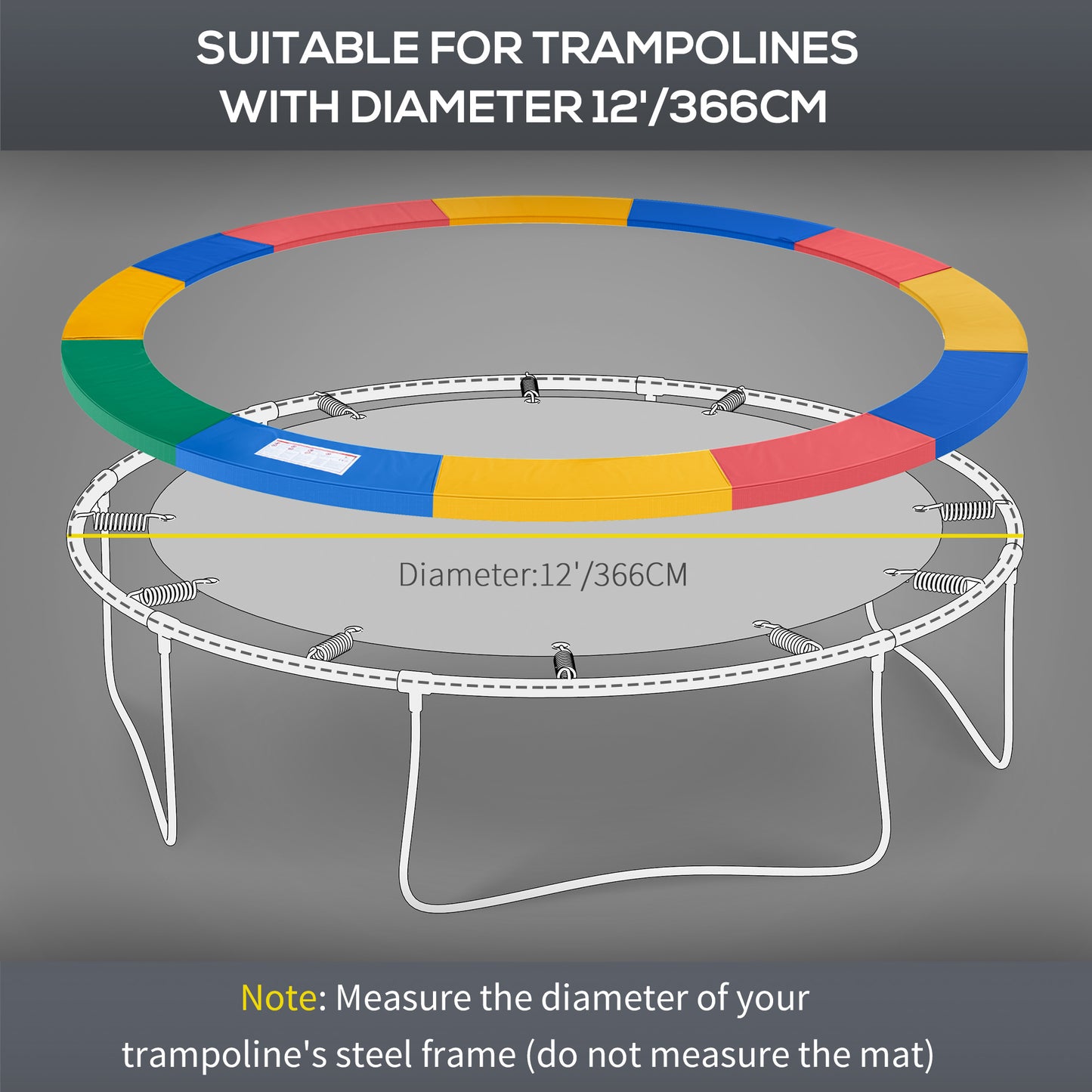 12ft Trampoline Pad Surround Pad Thick Foam Replacement Spare Multicolour