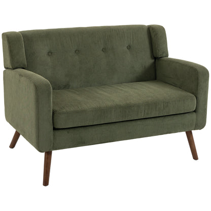 2 Seater Sofa, 118 cm Corduroy Small Loveseat Sofa, Dark Green
