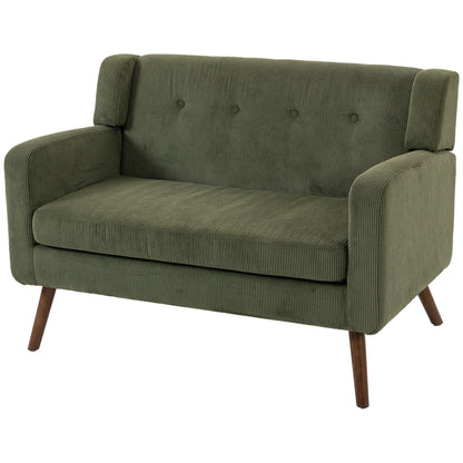2 Seater Sofa, 118 cm Corduroy Small Loveseat Sofa, Dark Green