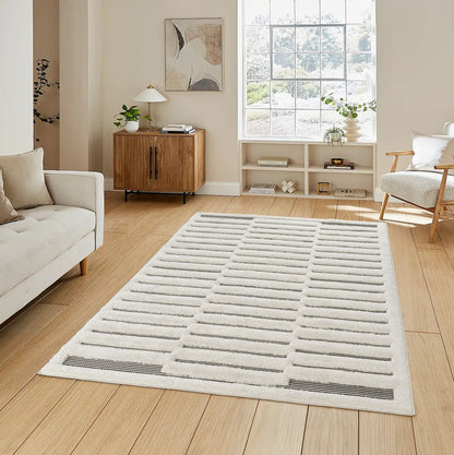 Freya Living Room Area Rug Contemporary 3D Embossed Modern Stripe Bar Design