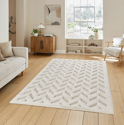 Freya Living Room Area Rug Contemporary 3D Embossed Modern Herringbone Design