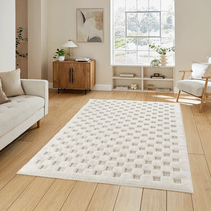 Freya Living Room Area Rug Contemporary 3D Embossed Modern Cubed Design
