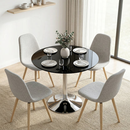 Round Bar Table, Dining Table with Tempered Glass Top and Steel Frame