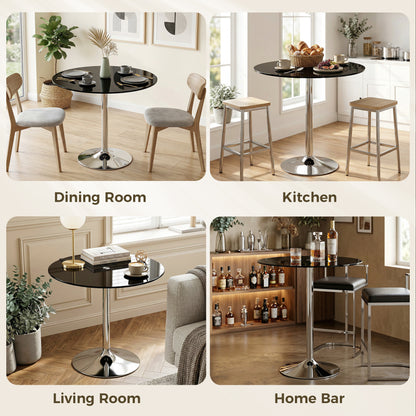 Round Bar Table, Dining Table with Tempered Glass Top and Steel Frame
