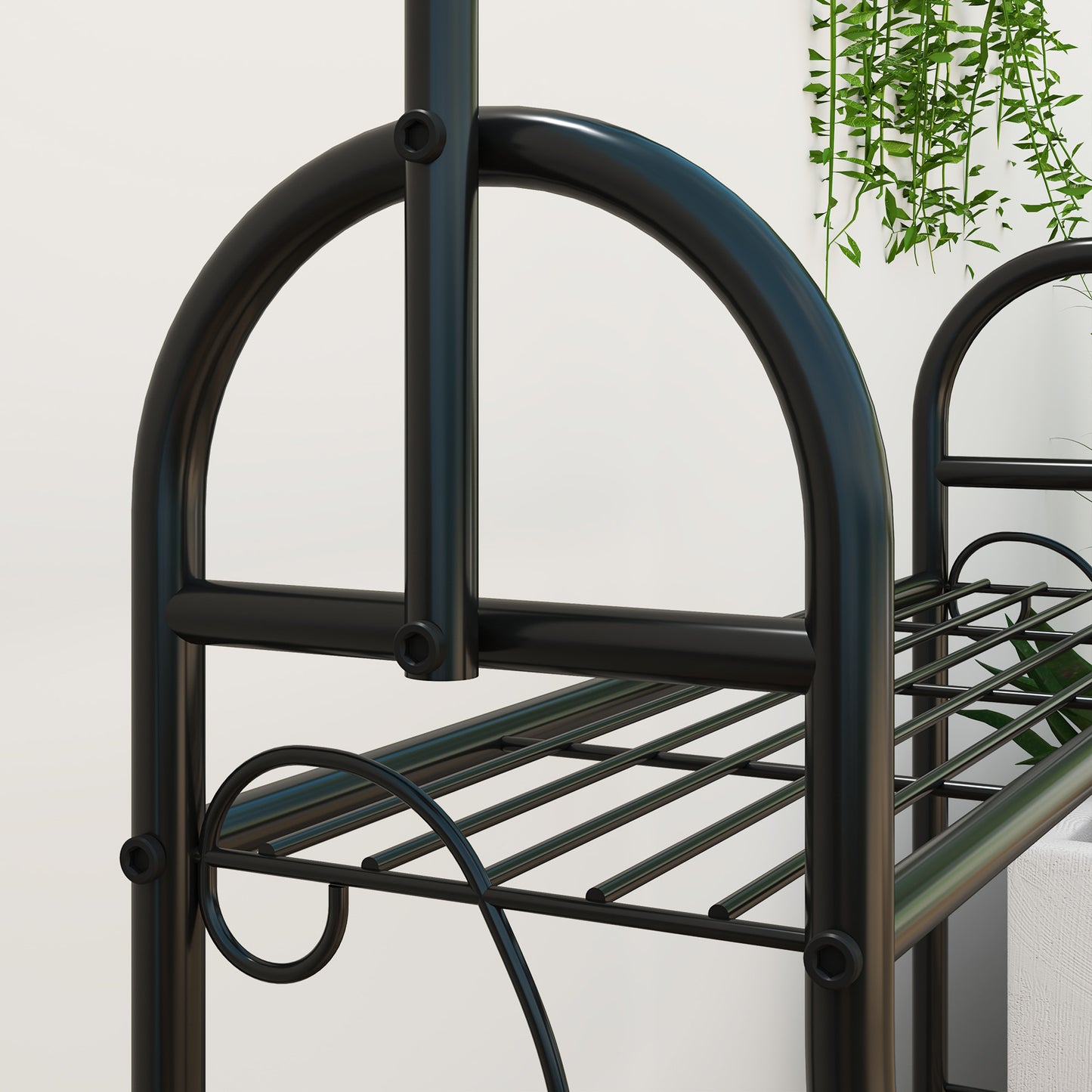 3 Tier Plant Stand w/ Hanging Hooks for Balcony Living Room, Black