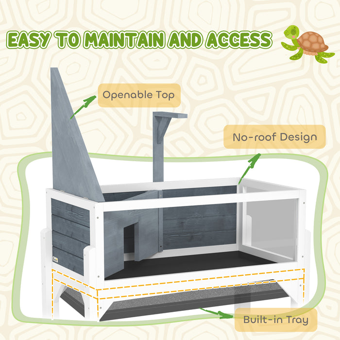 Wooden Tortoise House with Storage Shelf, Clear Observation Windows