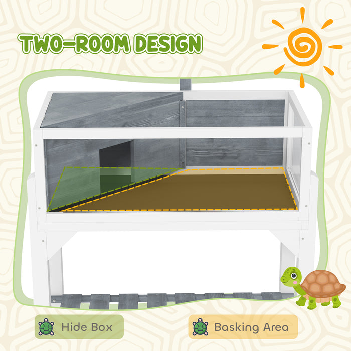 Wooden Tortoise House with Storage Shelf, Clear Observation Windows