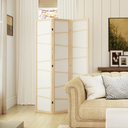 3 Panel Room Divider, Wooden Folding Privacy Screen, Freestanding Wall Partition Separator for Bedroom, Natural Wood Finish