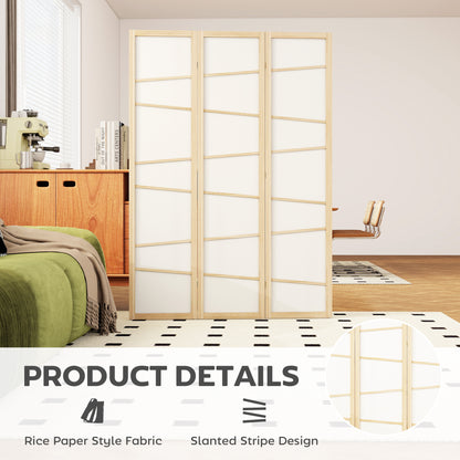 3 Panel Room Divider, Wooden Folding Privacy Screen, Freestanding Wall Partition Separator for Bedroom, Natural Wood Finish