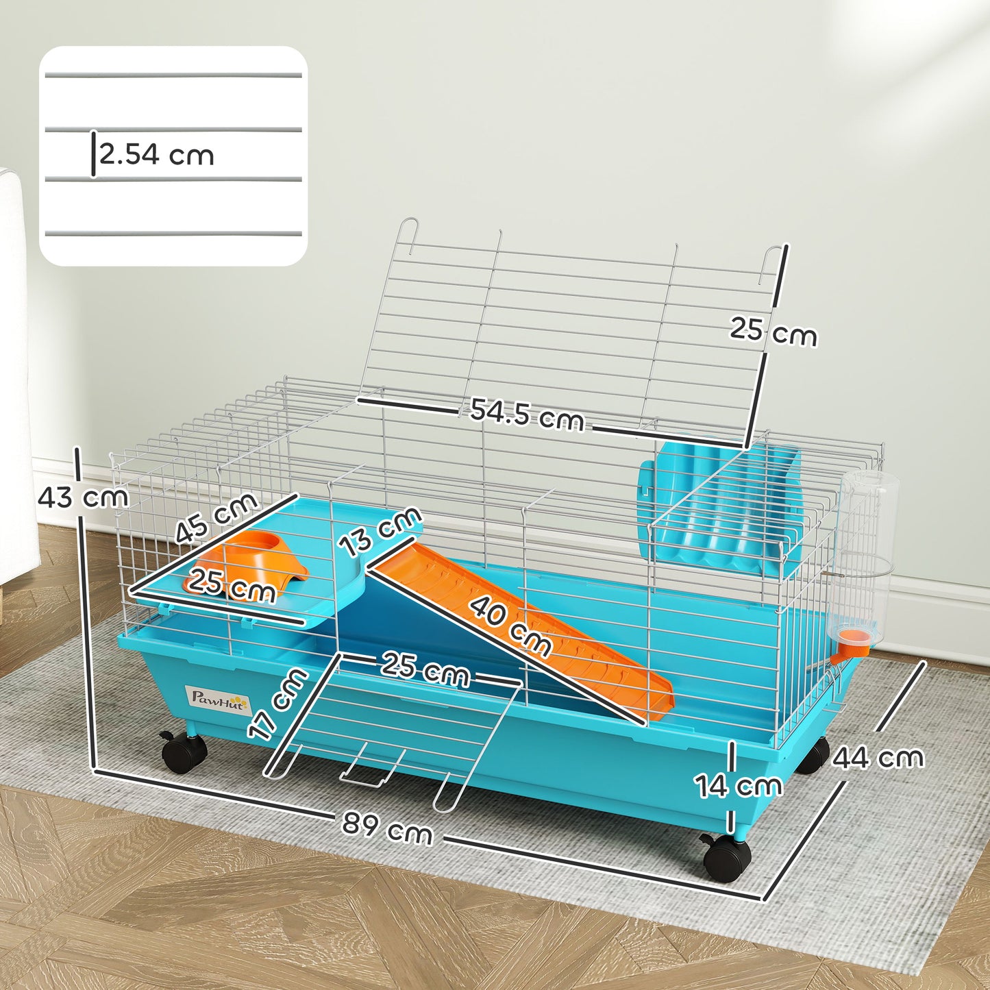 Small Animal Cage , Rabbit Cage with Wheels and Water Bottle