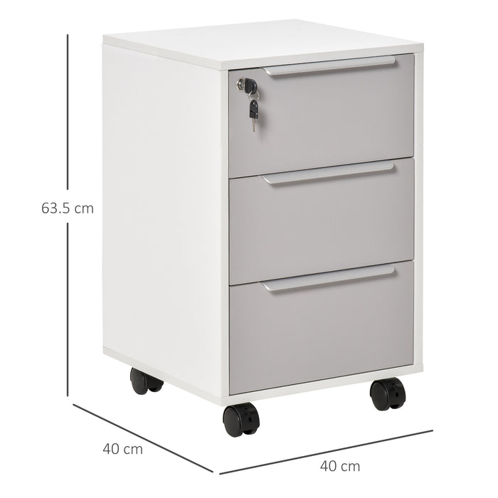 3-Drawer Locking File Cabinet Mobile Chest of Drawers Side Table on Wheels for Home Office, Bedroom and Living room