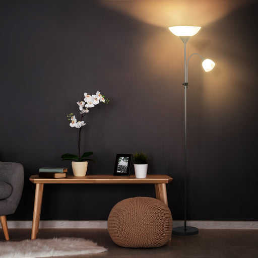 Modern Floor Reading Lamp 2 Adjustable Heads Steel Base Living Room Bedroom Office, 179.5cm