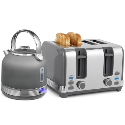 1.7L 3000W Fast Boil Electric Kettle and 4 Slice Toaster Set, Grey