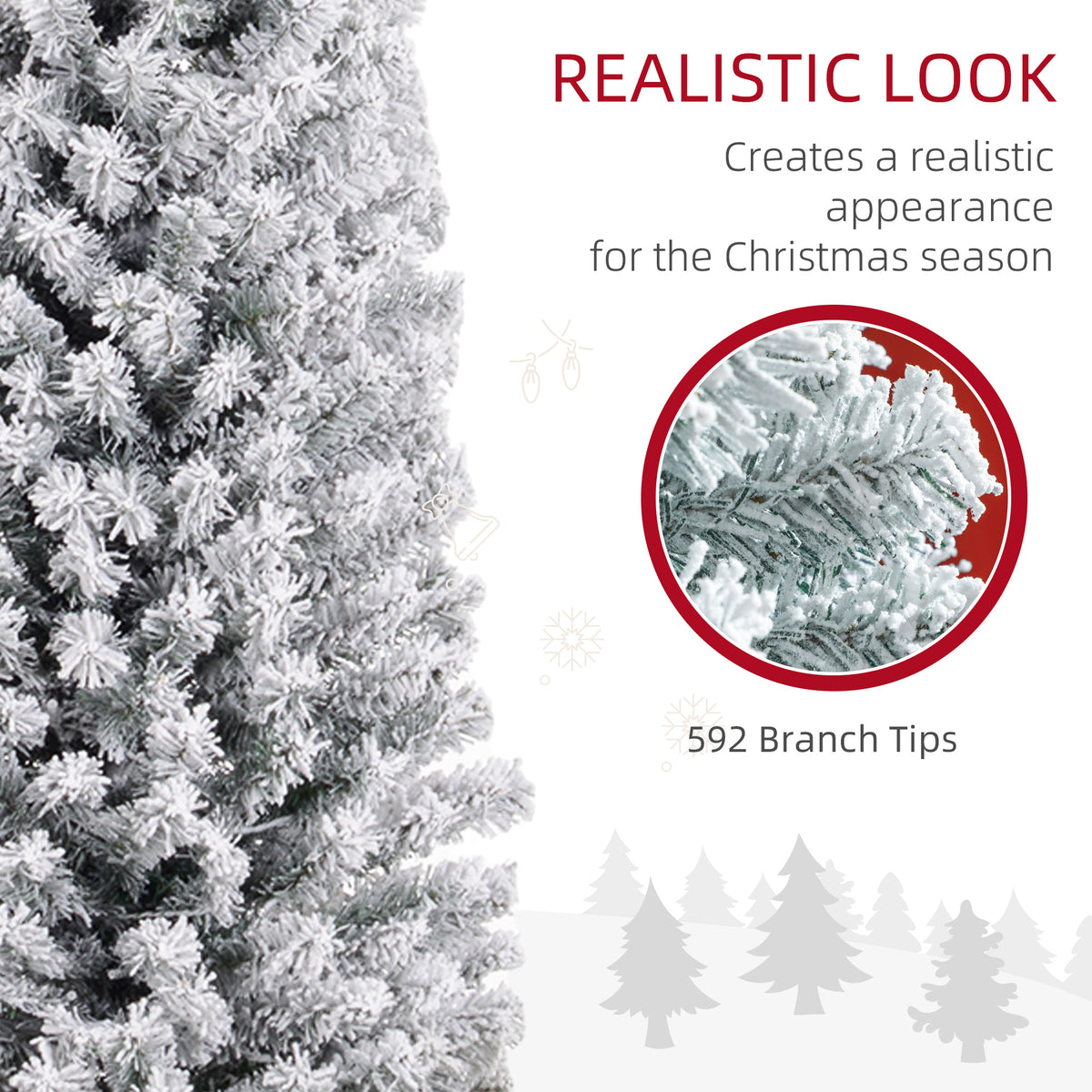 7' Artificial Christmas Tree with Flocked Tips, LED Lights, Decoration