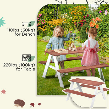 Kids Picnic Table, Wooden Table and Bench Set for 3-8 Years, Brown