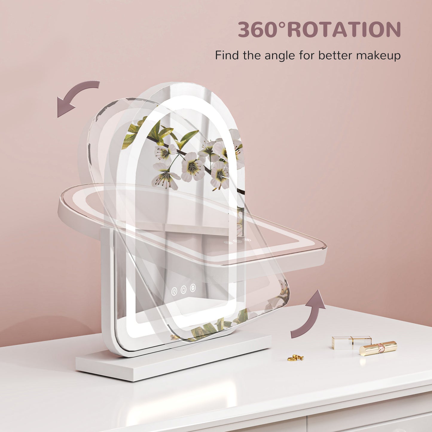 Vanity Mirror with 3 Colour Light, 360 Degree Rotation, Touch Screen