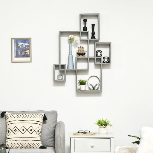 Floating Shelves, Wall Mounted Interlocking Cube Shelves, Display Wall Shelf for Living Room, Bedroom, Hallways, Grey