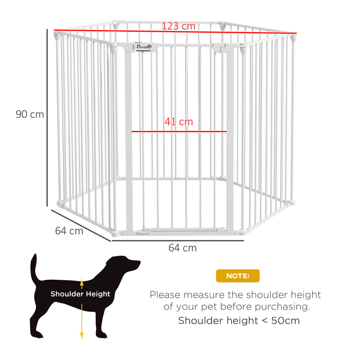 Dog Playpen, Foldable Dog Pen, Metal Rabbit Run, Pet Crate Fence with Door for Indoor and Outdoor, 90H x 123L x 102Wcm, White