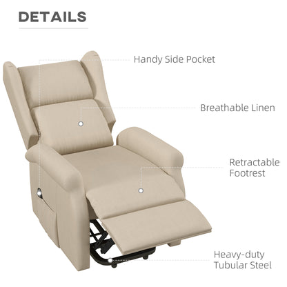 Power Lift Recliner Armchair, Electric Lift Chair for Elderly, Fabric Riser and Reclining Chair Beige