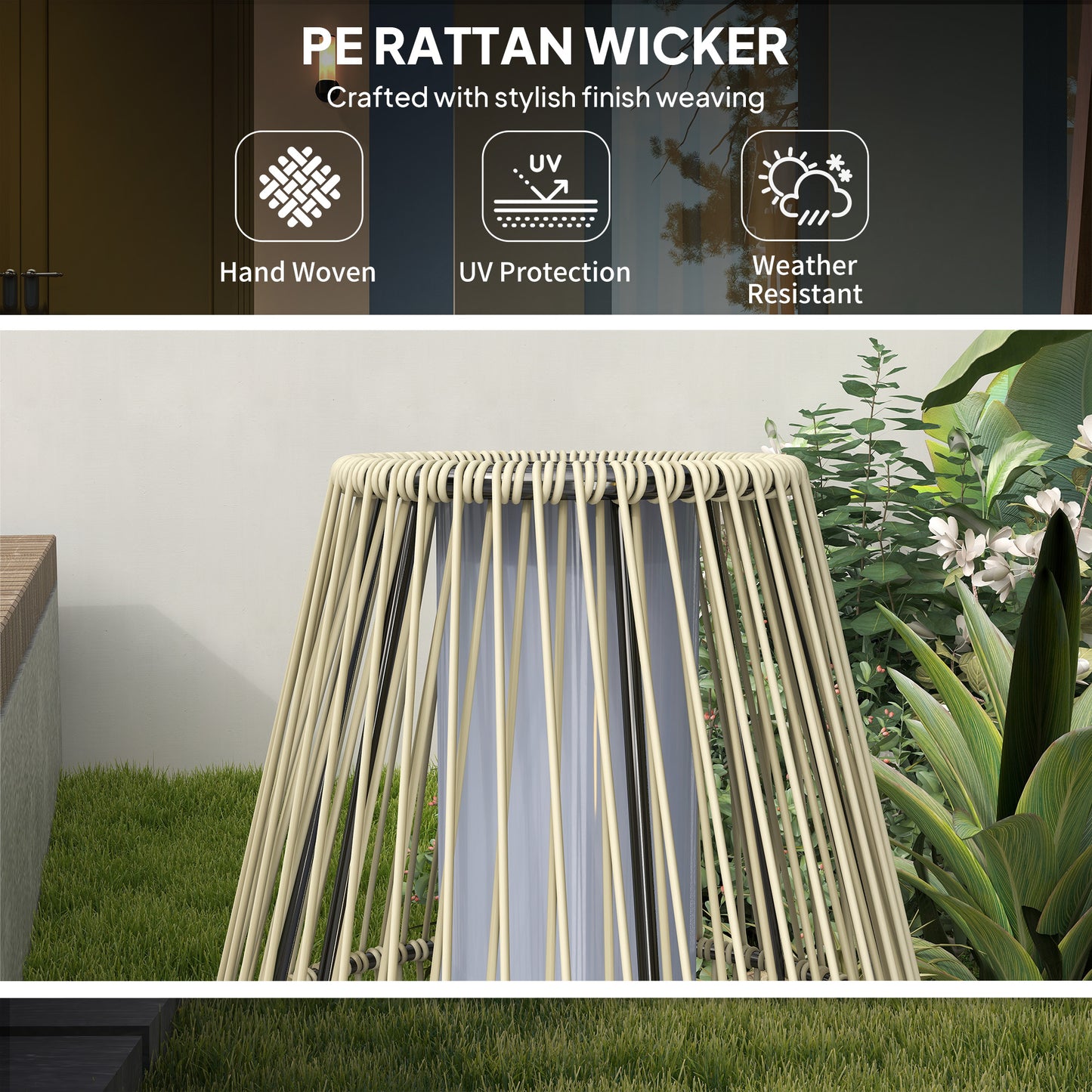 72 cm Rattan Solar Floor Lamp, Auto On/Off LED Garden Light, Grey