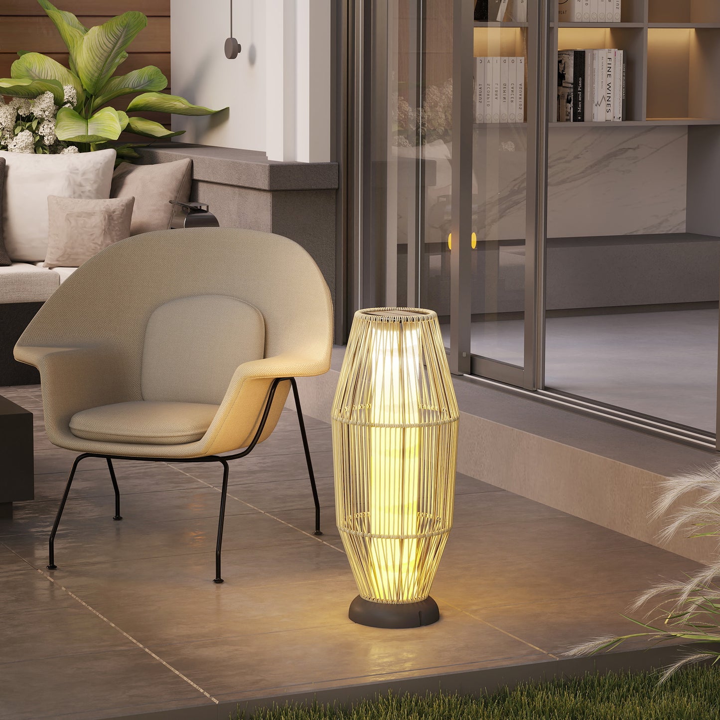 72 cm Rattan Solar Floor Lamp, Auto On/Off LED Garden Light, Grey
