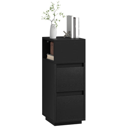 Slim Bedside Table, Bedside Cabinet with Open Shelf and 2 Drawers