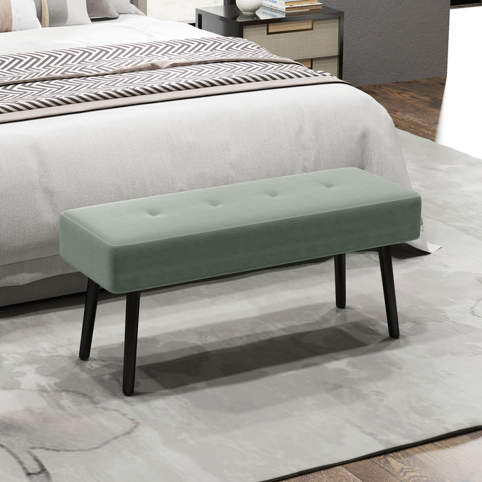 End of Bed Bench w/ Thick Padding and Steel Legs for Entryway, Green