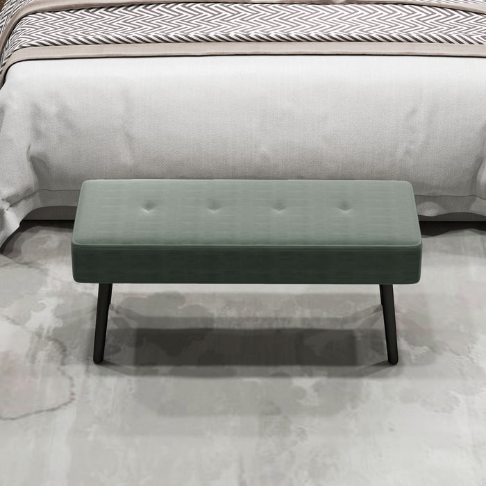 End of Bed Bench w/ Thick Padding and Steel Legs for Entryway, Green