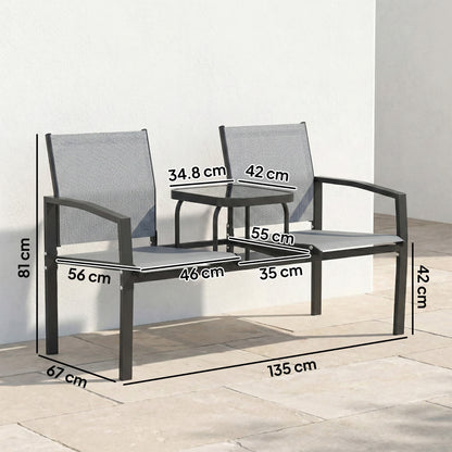 Garden Love Seat with 2-Tier Table, 2 Seater Jack & Jill Loveseat