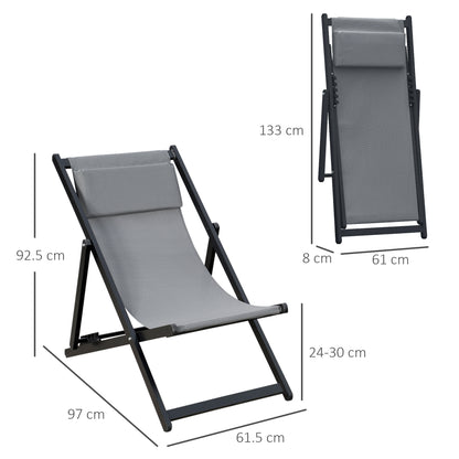 2Pcs Texteline Chaise Lounge Recliner Chair Adjust Lounger Patio Grey