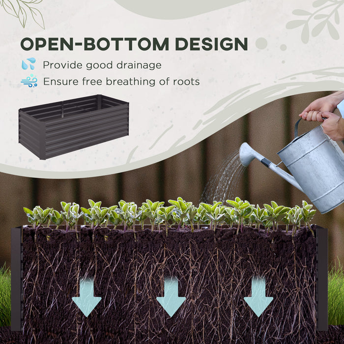 Raised Beds for Garden, Galvanised Steel Outdoor Planters with Multi-reinforced Rods, 180 x 90 x 59 cm, Grey