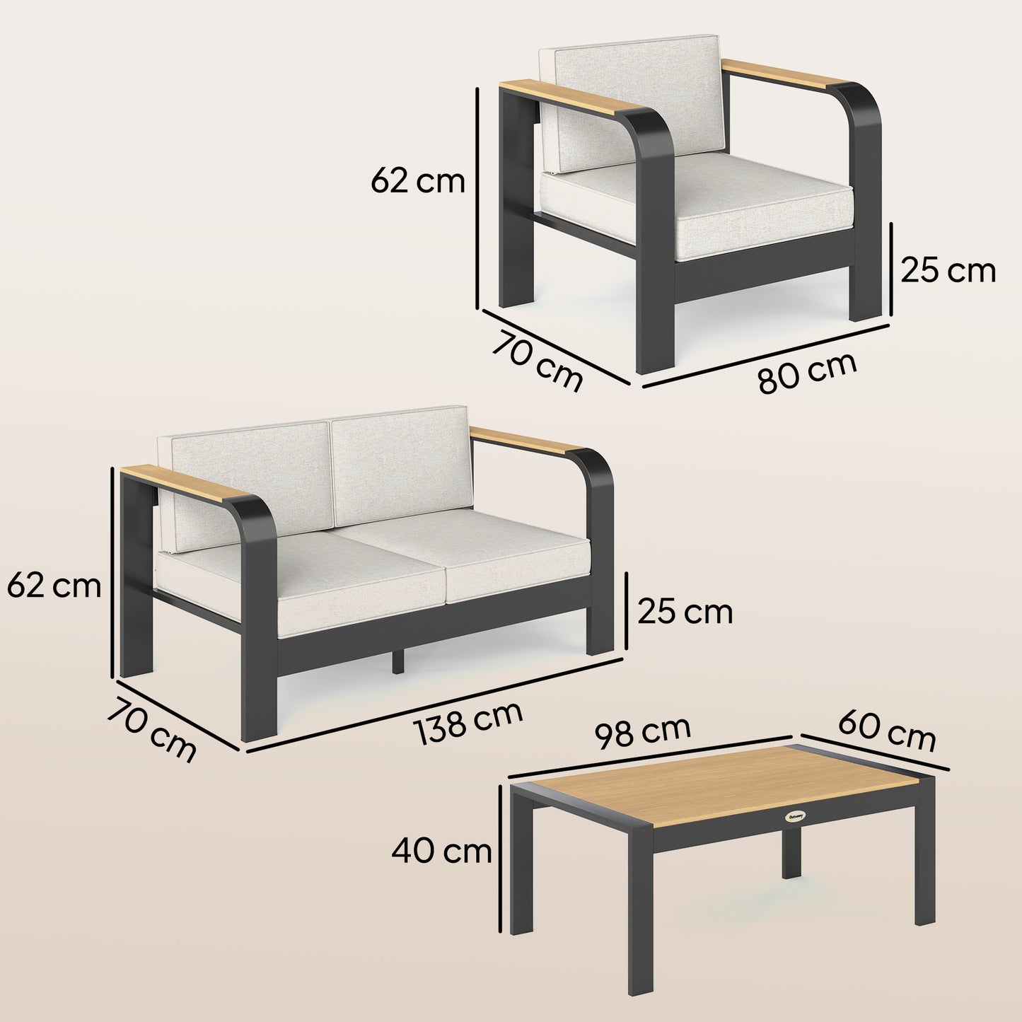 4 Seater Aluminium Garden Furniture Set with Olefin Cushions, Beige