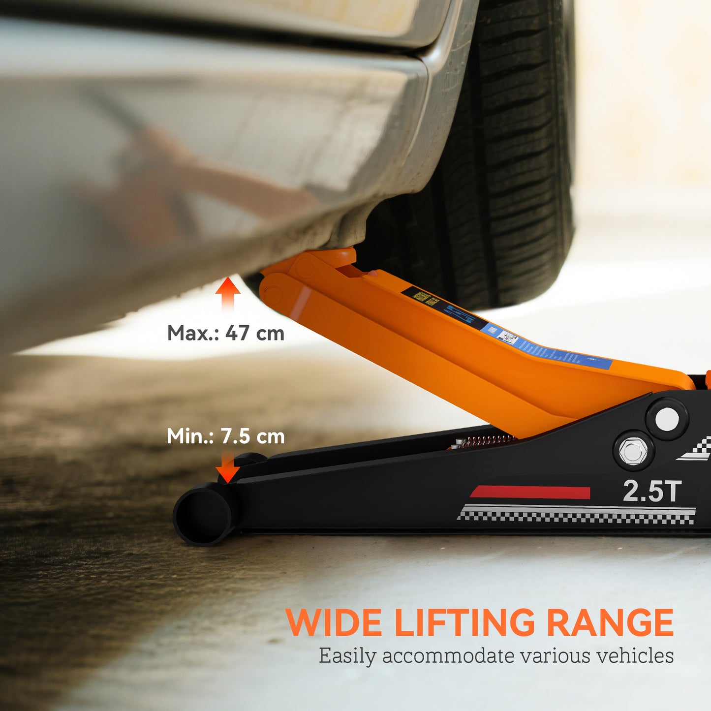 2.5 Ton Low Profile Floor Jack, 7.5-47 cm Hydraulic Car Trolley Jack